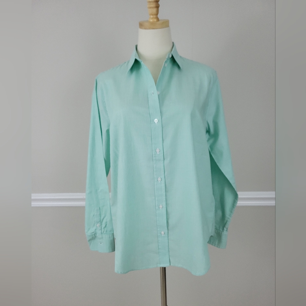 Everlane Bright Jade/White Silky Cotton Relaxed Button Down Shirt Top - Picture 2 of 7